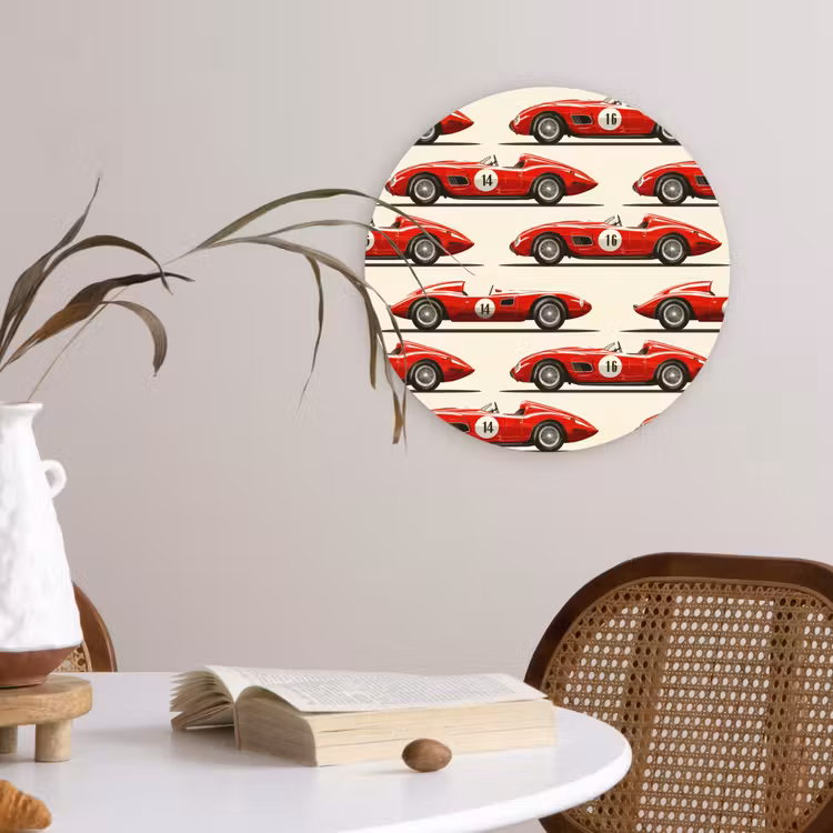 Raceauto - Retro - Rood Wandcirkel kunststof plaat 5mm dik klein 188 -sfeer4