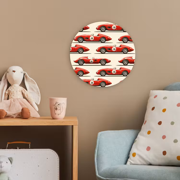 Raceauto - Retro - Rood Wandcirkel kunststof plaat 5mm dik klein 188 -tsfeer1_kind