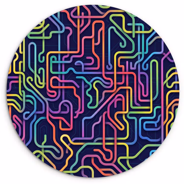Retro - Abstract - Neon Wandcirkel kunststof plaat 5mm dik klein -3d