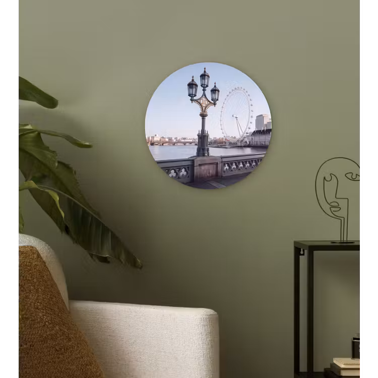 Reuzenrad - Londen - Stad - Architectuur - Brug Wandcirkel kunststof plaat 5mm dik klein -sfeer3
