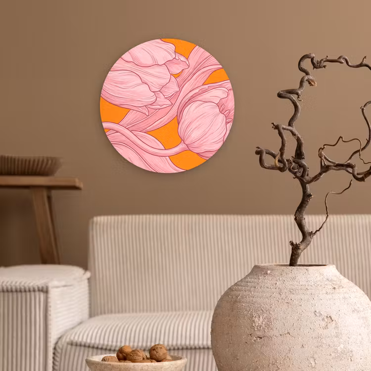 Forexbild Rund - Rosa Blumen – Modern - Roze bloemen - Modern Wandcirkel kunststof plaat 5mm dik klein