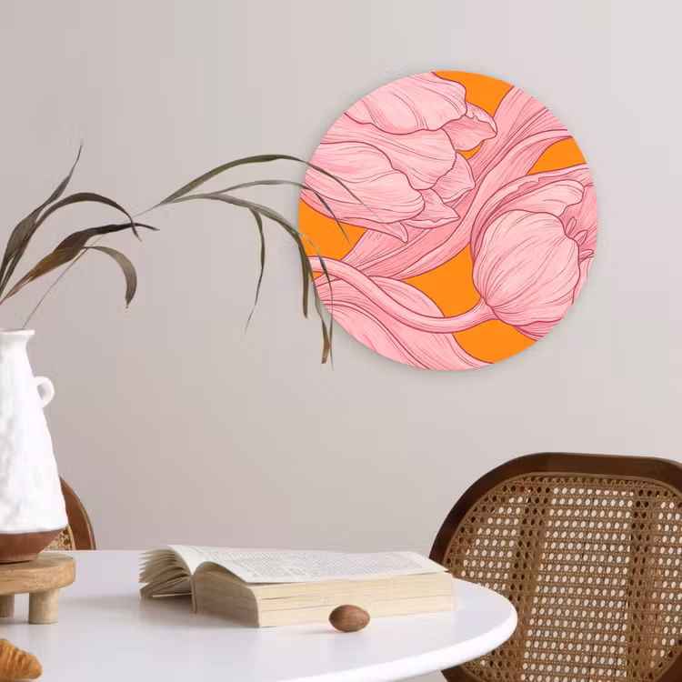 Forexbild Rund - Rosa Blumen – Modern - Roze bloemen - Modern Wandcirkel kunststof plaat 5mm dik klein