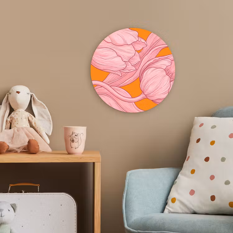 Forexbild Rund - Rosa Blumen – Modern - Roze bloemen - Modern Wandcirkel kunststof plaat 5mm dik klein