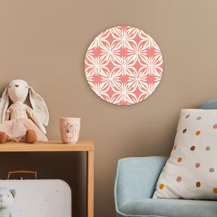 Roze - Bloemenmotief - Wit - Modern Wandcirkel kunststof plaat 5mm dik klein 188 -tsfeer1_kind