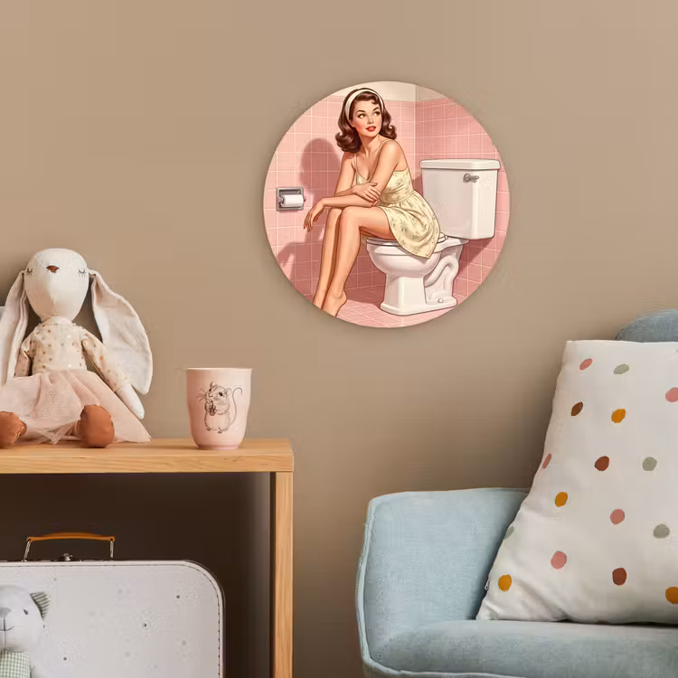 Roze - Retro - Vrouw Wandcirkel kunststof plaat 5mm dik klein -tsfeer1_kind