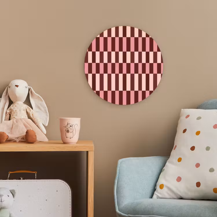 Roze - Rood - Blokjes Wandcirkel kunststof plaat 5mm dik klein 188 -tsfeer1_kind