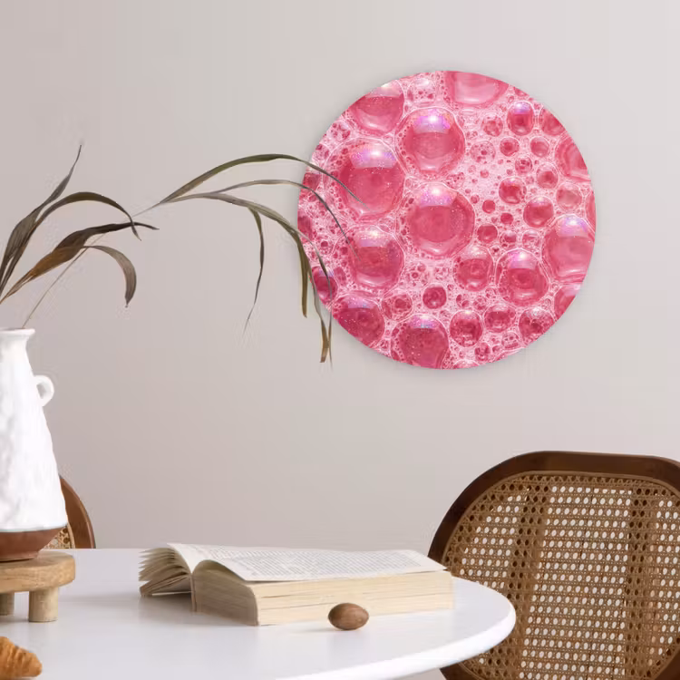 Roze - Schuim - Bubbels Wandcirkel kunststof plaat 5mm dik klein -sfeer4