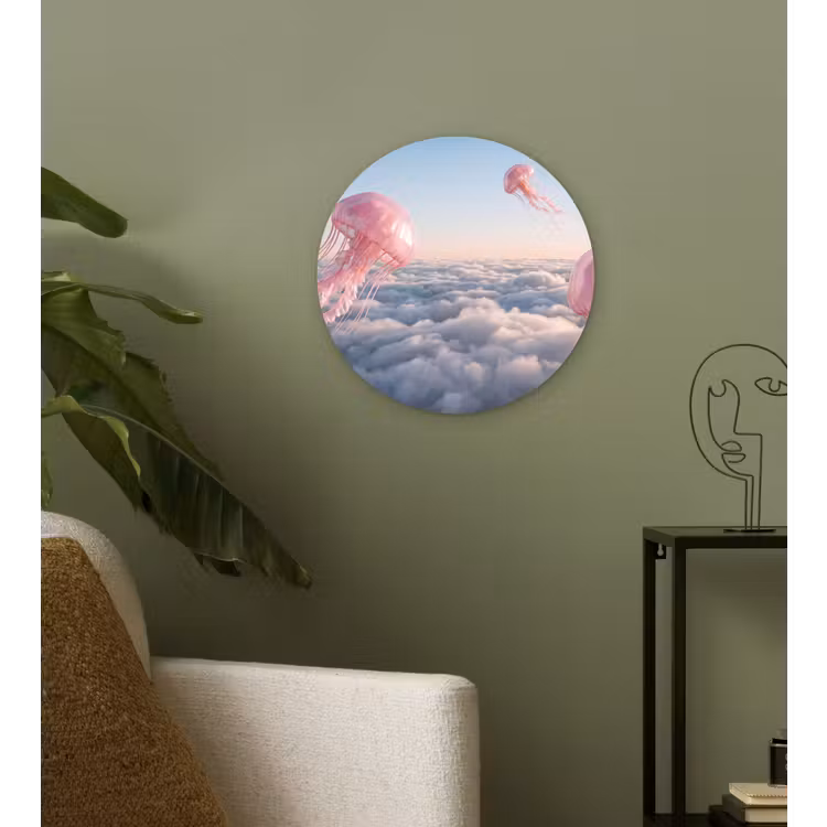 Forexbild Rund - Rosa Tier – Wolken - Roze dier - Wolken Wandcirkel kunststof plaat 5mm dik klein