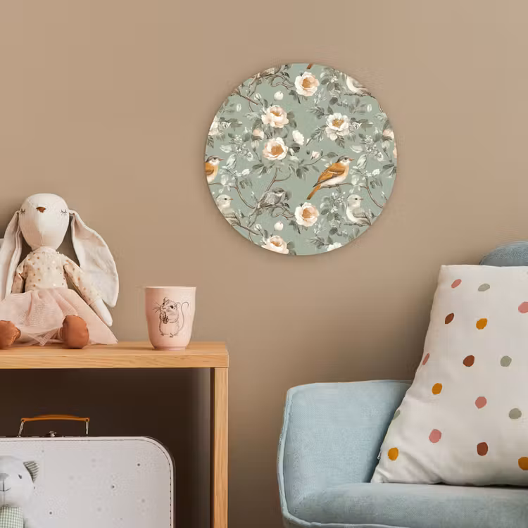 Roze - Vogels - Kleurrijk Wandcirkel kunststof plaat 5mm dik klein 188 -tsfeer1_kind