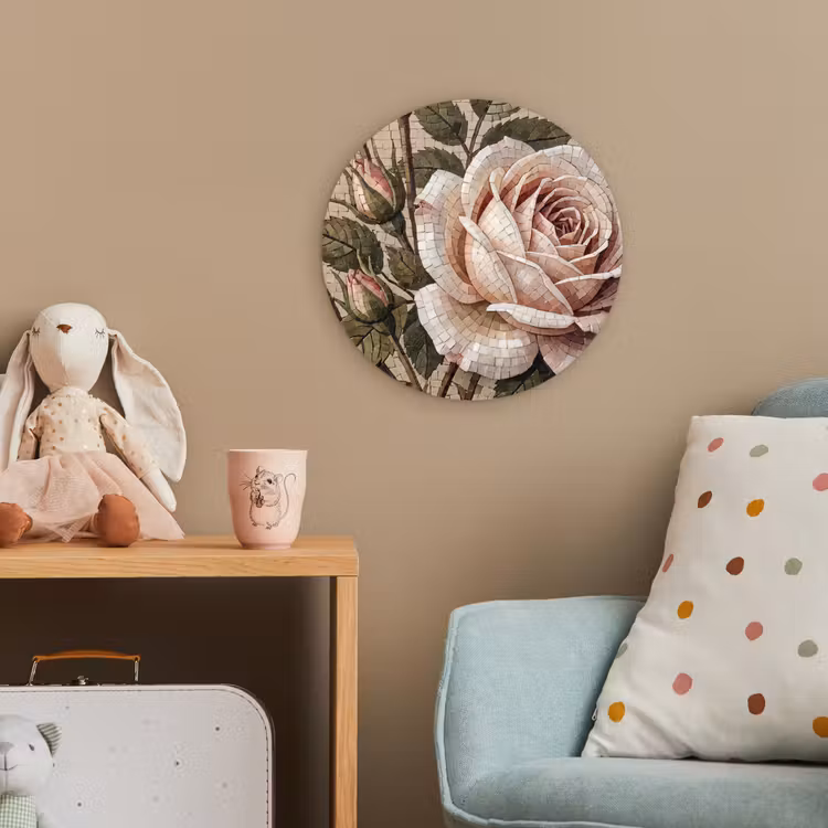 Roos - Mozaïek - Bloemen - Klassiek - Beige Wandcirkel kunststof plaat 5mm dik klein -tsfeer1_kind