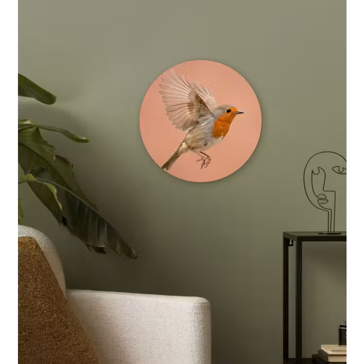 Roodborst - Natuur - Roze Wandcirkel kunststof plaat 5mm dik klein -sfeer3