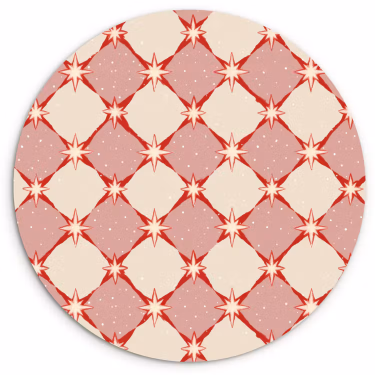 Ruiten - Sterren - Vintage - Oudroze - Rood Wandcirkel kunststof plaat 5mm dik klein 188 -3d