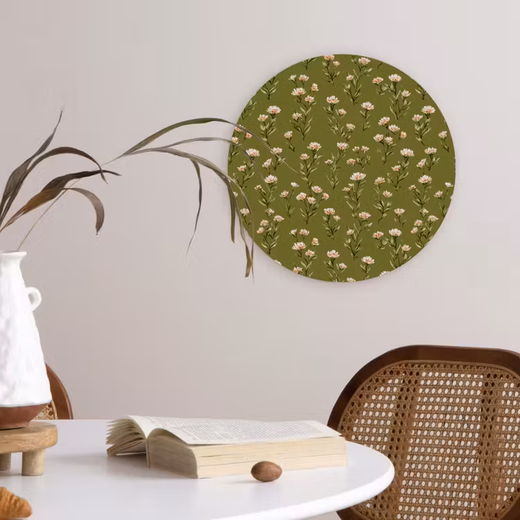 Landelijk - Bloemen -  Groen Wandcirkel kunststof plaat 5mm dik klein 188 -sfeer4