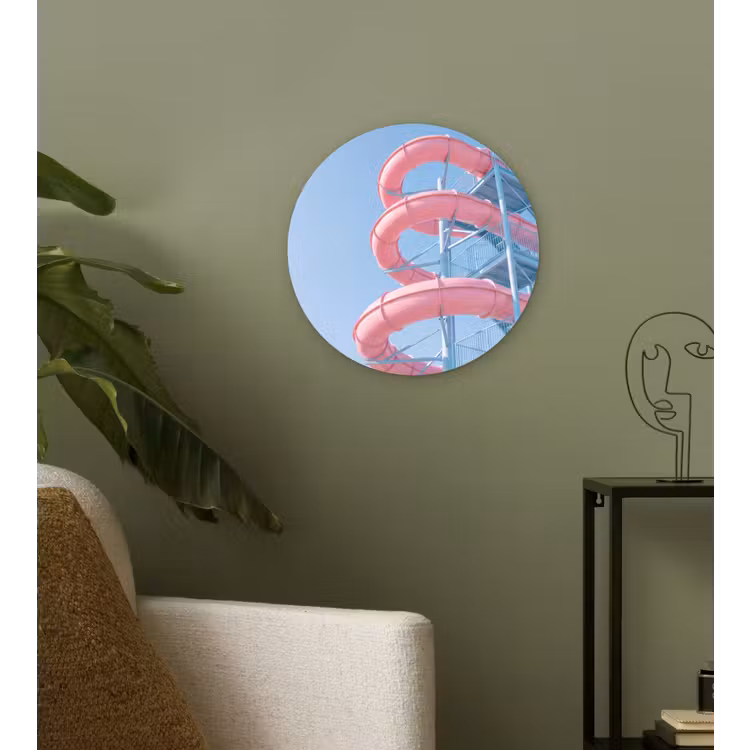 Glijbaan - Waterpark - Spiraal - Modern - Roze Wandcirkel kunststof plaat 5mm dik klein -sfeer3