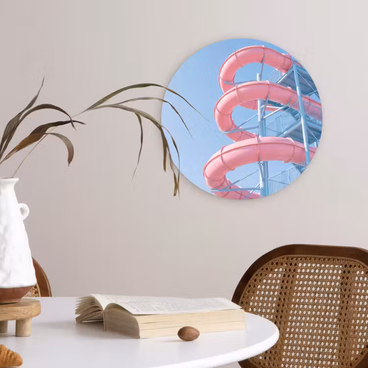 Glijbaan - Waterpark - Spiraal - Modern - Roze Wandcirkel kunststof plaat 5mm dik klein -sfeer4