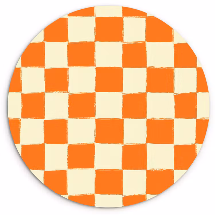 Schaak - Patroon - Oranje Wandcirkel kunststof plaat 5mm dik klein 188 -3d