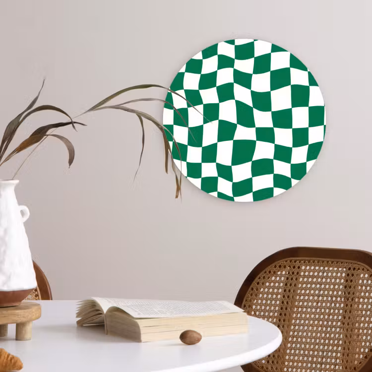 Schaakbord - Golvend - Groen Wandcirkel kunststof plaat 5mm dik klein 188 -sfeer4