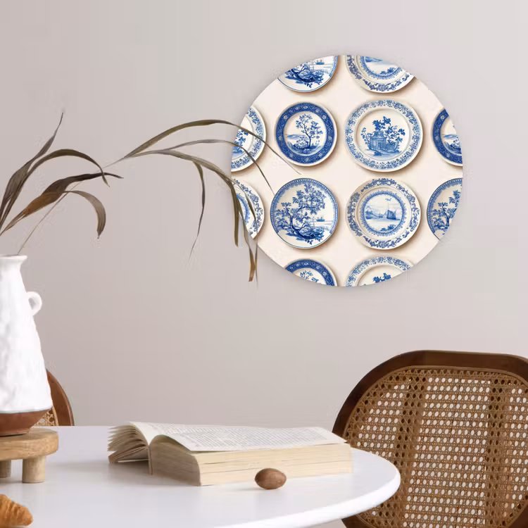 Borden - Bomen - Planten - Blauw Wandcirkel kunststof plaat 5mm dik klein 188 -sfeer4