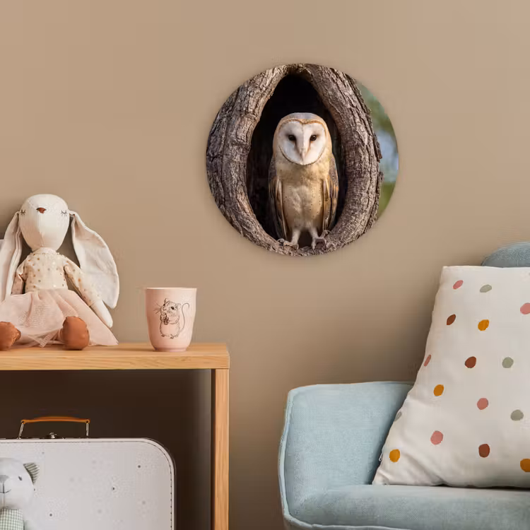 Kerkuil - Boom - Natuur - Bruin Wandcirkel kunststof plaat 5mm dik klein -tsfeer1_kind