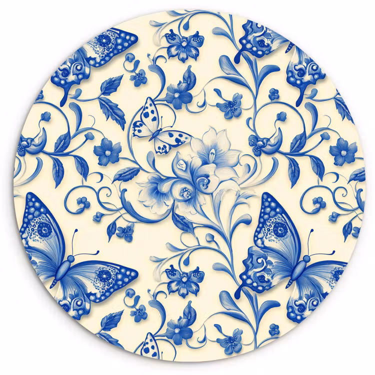 Vlinders - Bloemen - Blauw - Botanisch Wandcirkel kunststof plaat 5mm dik klein 188 -3d