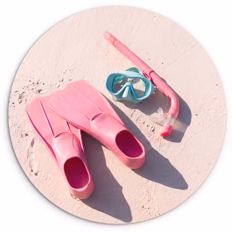 Snorkelset - Strand - Zomer - Roze Wandcirkel kunststof plaat 5mm dik klein -3d