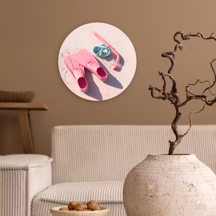 Snorkelset - Strand - Zomer - Roze Wandcirkel kunststof plaat 5mm dik klein -sfeer1
