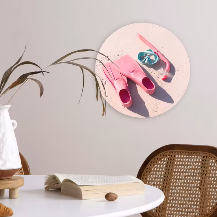 Snorkelset - Strand - Zomer - Roze Wandcirkel kunststof plaat 5mm dik klein -sfeer4