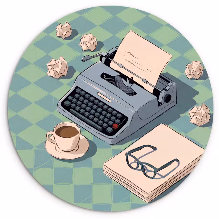 Typemachine - Kantoor - Vintage - Illustratie - Groen Wandcirkel kunststof plaat 5mm dik klein -3d