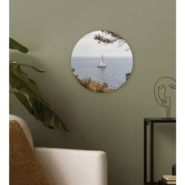 Forexbild Rund - Segelboot – Bäume – Wasser - Zeilboot - bomen - water Wandcirkel kunststof plaat 5mm dik klein