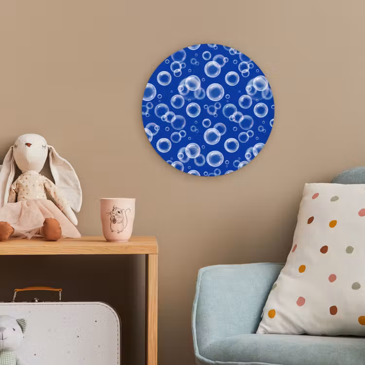 Bubbels - Patroon - Blauw Wandcirkel kunststof plaat 5mm dik klein -tsfeer1_kind