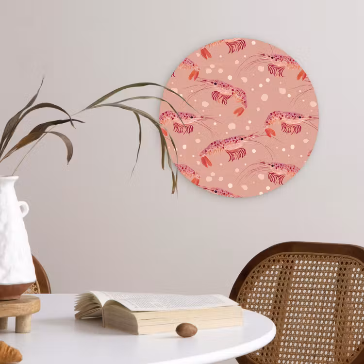 Garnalen - Stippen - Roze Wandcirkel kunststof plaat 5mm dik klein 188 -sfeer4