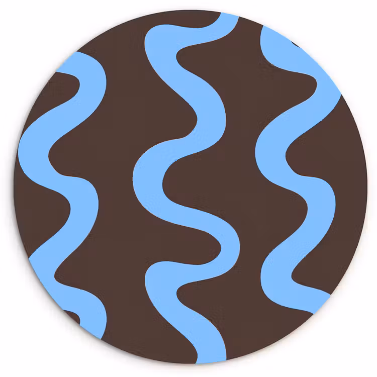 Kronkelende lijnen - Blauw - Bruin - Minimalistisch Wandcirkel kunststof plaat 5mm dik klein 188 -3d