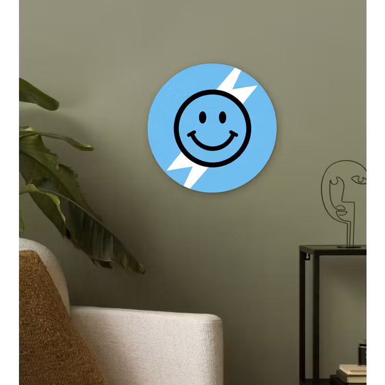 Smiley - Blauw - Bliksem Wandcirkel kunststof plaat 5mm dik klein -sfeer3