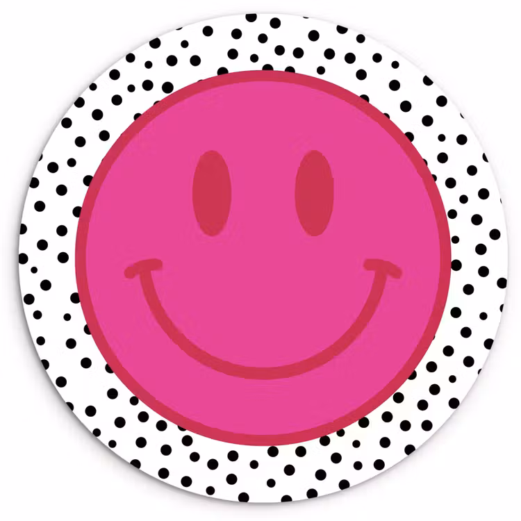 Smiley - Roze - Stippen Wandcirkel kunststof plaat 5mm dik klein -3d