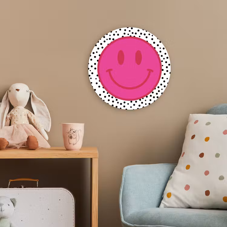Smiley - Roze - Stippen Wandcirkel kunststof plaat 5mm dik klein -tsfeer1_kind