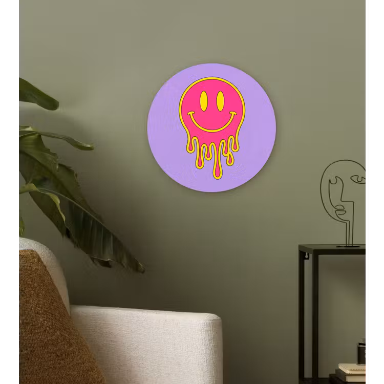 Smiley - Drip - Neon Wandcirkel kunststof plaat 5mm dik klein -sfeer3