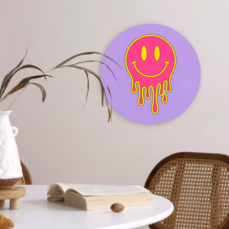 Smiley - Drip - Neon Wandcirkel kunststof plaat 5mm dik klein -sfeer4