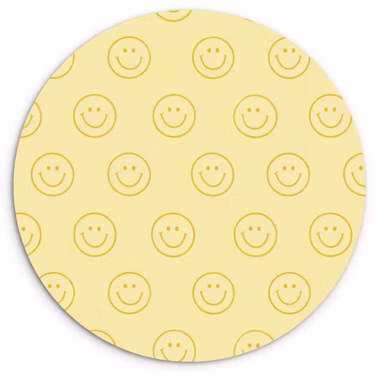 Smileys - Patroon - Retro - Zachtgeel Wandcirkel kunststof plaat 5mm dik klein 188 -3d