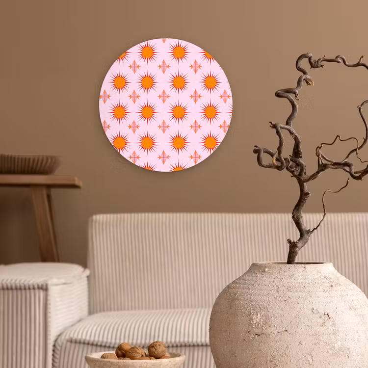 Zon - Patroon - Roze Wandcirkel kunststof plaat 5mm dik klein 188 -sfeer1