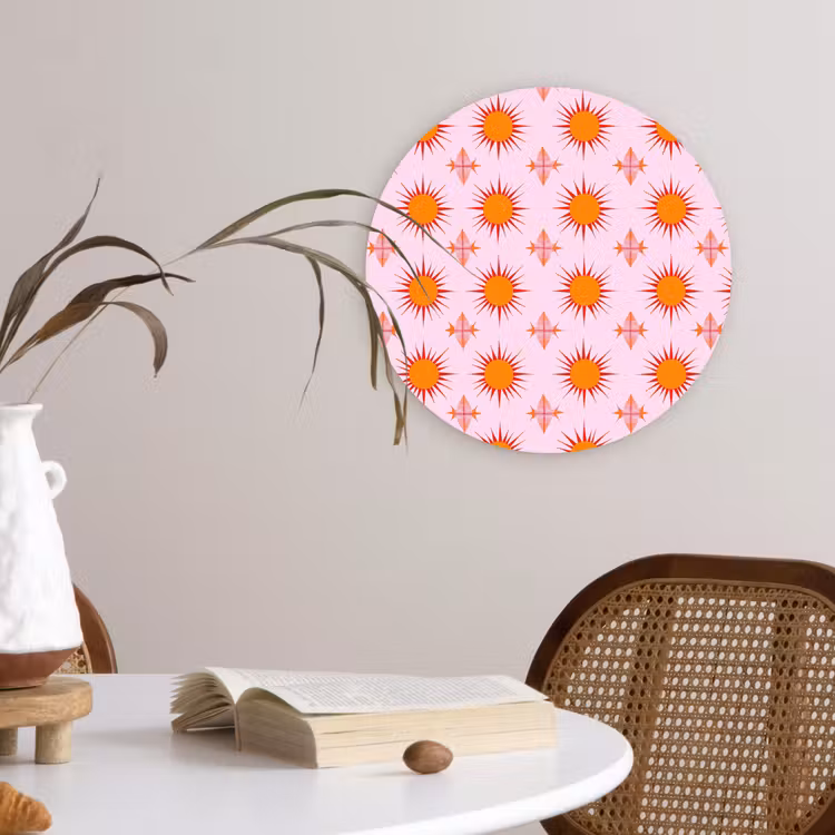 Zon - Patroon - Roze Wandcirkel kunststof plaat 5mm dik klein 188 -sfeer4