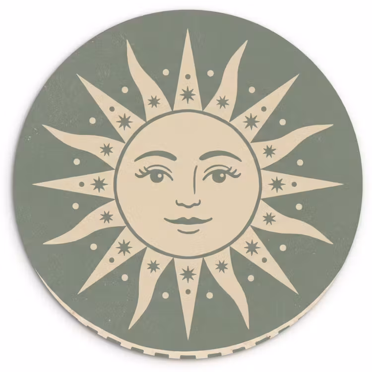 Zon - Sterren - Astrologie - Vintage - Groen Wandcirkel kunststof plaat 5mm dik klein -3d