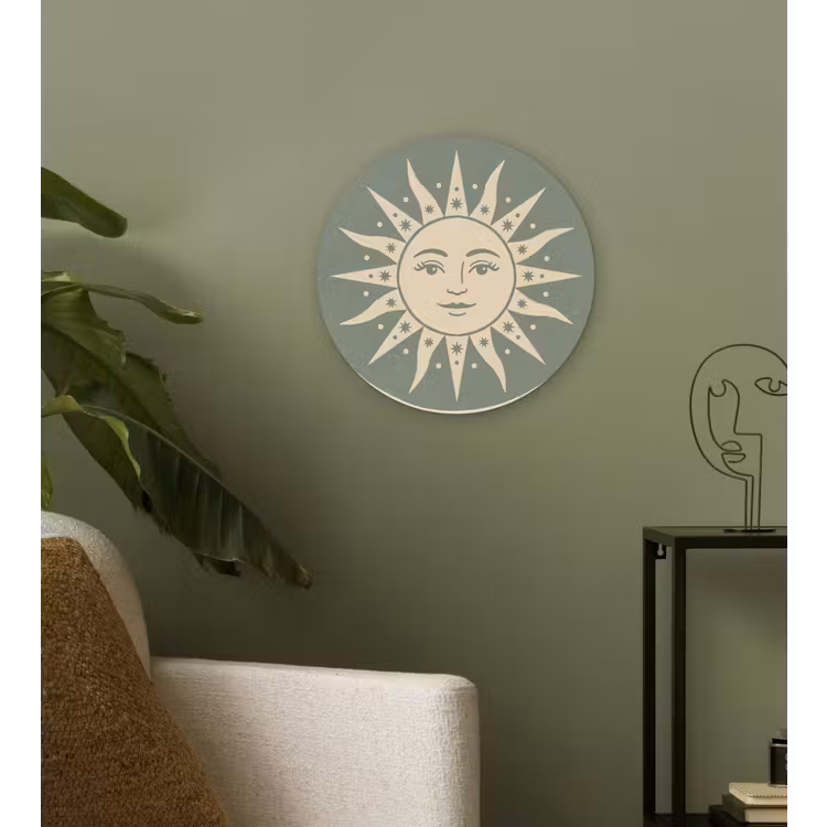 Zon - Sterren - Astrologie - Vintage - Groen Wandcirkel kunststof plaat 5mm dik klein -sfeer3