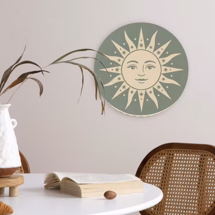 Zon - Sterren - Astrologie - Vintage - Groen Wandcirkel kunststof plaat 5mm dik klein -sfeer4