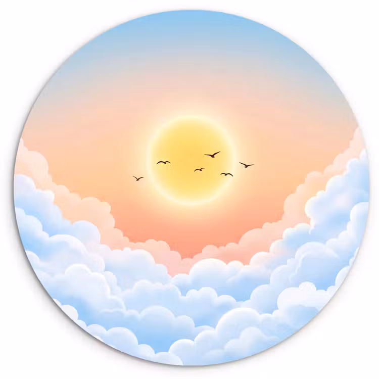 Zon - Vogels - Lucht - Natuur - Geel Wandcirkel kunststof plaat 5mm dik klein -3d