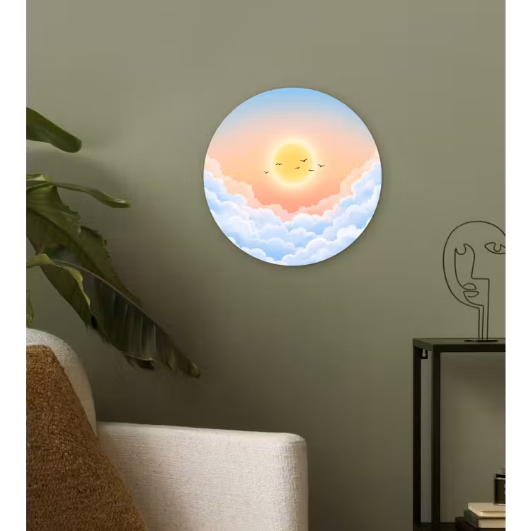 Zon - Vogels - Lucht - Natuur - Geel Wandcirkel kunststof plaat 5mm dik klein -sfeer3