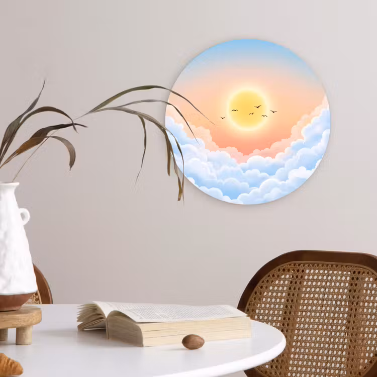 Zon - Vogels - Lucht - Natuur - Geel Wandcirkel kunststof plaat 5mm dik klein -sfeer4