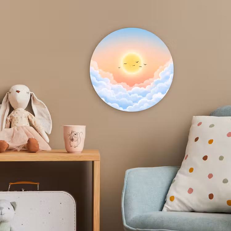 Zon - Vogels - Lucht - Natuur - Geel Wandcirkel kunststof plaat 5mm dik klein -tsfeer1_kind