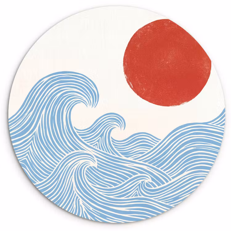 Zon - Golven - Oceaan - Abstract - Rood Wandcirkel kunststof plaat 5mm dik klein -3d