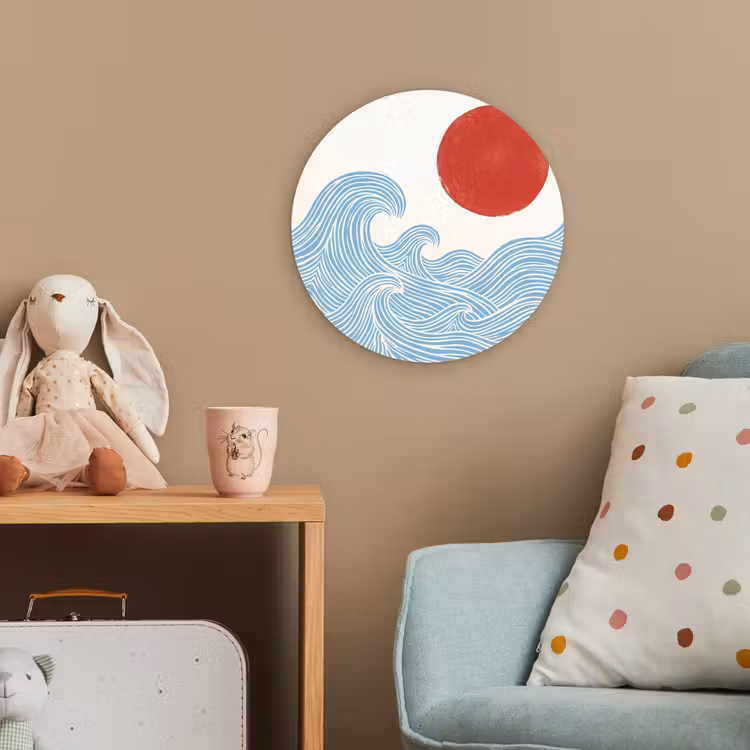 Zon - Golven - Oceaan - Abstract - Rood Wandcirkel kunststof plaat 5mm dik klein -tsfeer1_kind