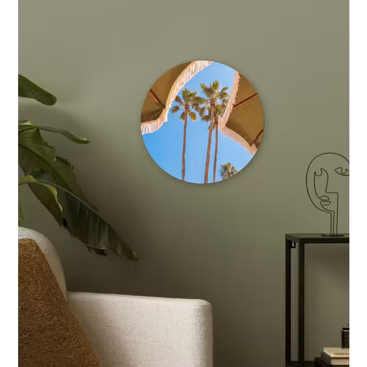 Parasol - Groen - Franjes - Zomer - Tropisch Wandcirkel kunststof plaat 5mm dik klein -sfeer3